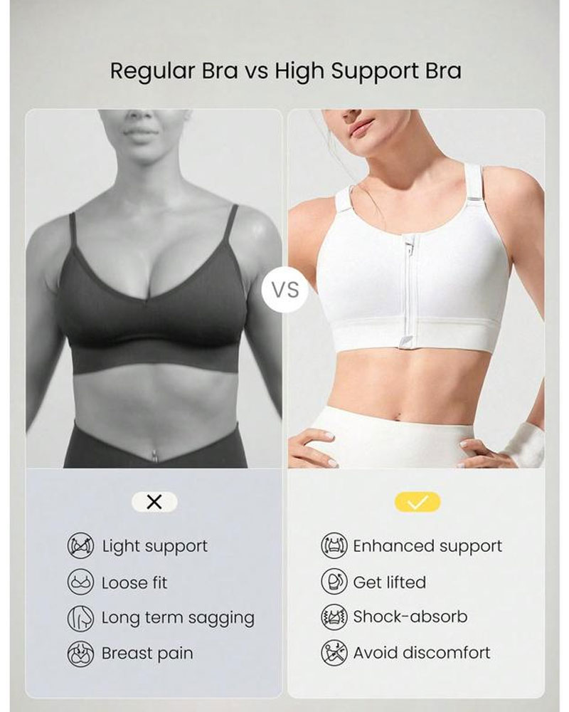 Vibecurve®Adjustable Velcro Strap Sports Bra Quick Dry Foam Cup Mesh Zipper High lmpact Running Jogging Workout Active