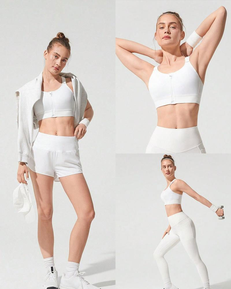 Vibecurve®Adjustable Velcro Strap Sports Bra Quick Dry Foam Cup Mesh Zipper High lmpact Running Jogging Workout Active