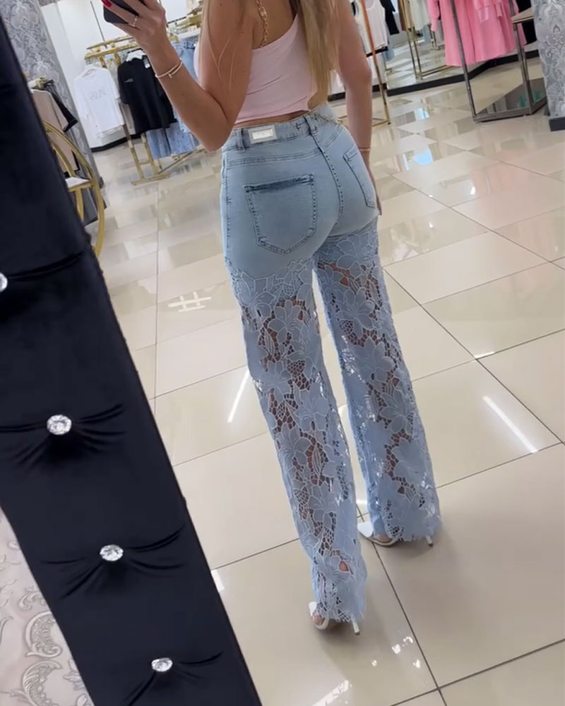 Vibecurve®Women's Lace Patchwork Hollow Jeans