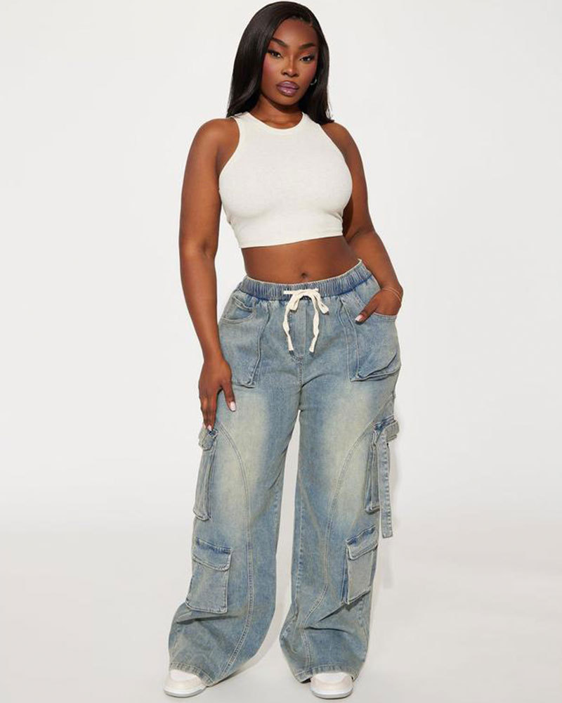 Vibecurve® Baggy Cargo Jeans - Vintage Wash