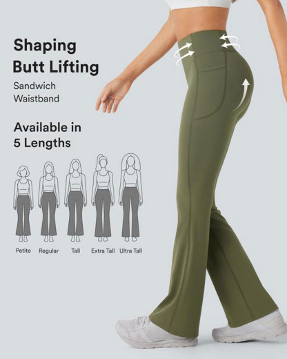 Vibecurve® High Waisted Scrunch Butt Lifting Tummy Control Pocket Shaping Yoga Bootcut Leggings