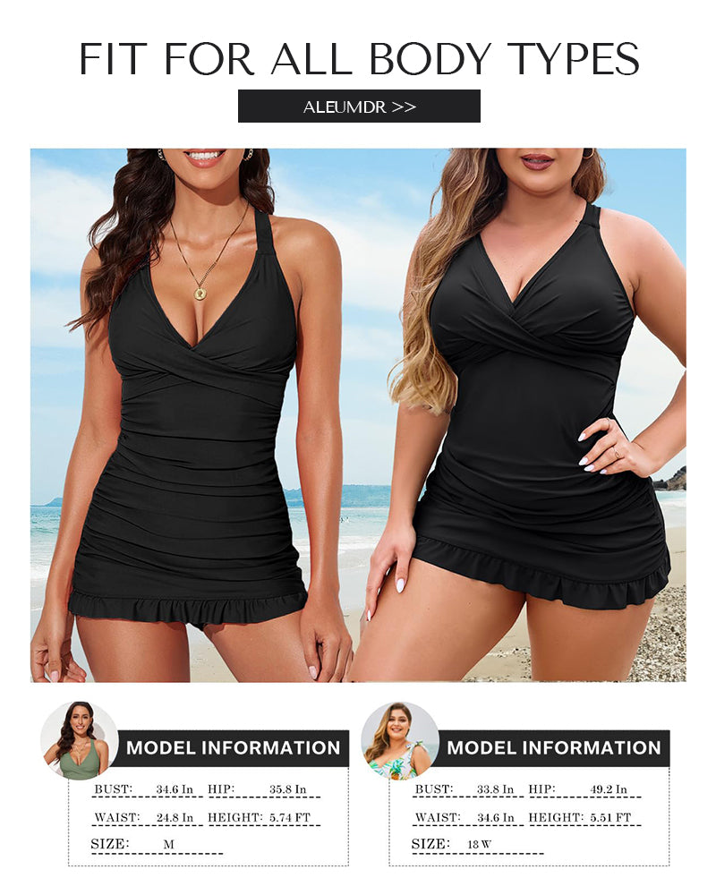 Vibecurve® Deep V Cross-Back Ruched One-Piece Swimsuit