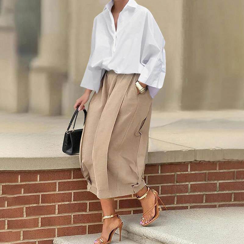 Vibecurve® Long-Sleeved Loose Solid Color Lapel Shirt Tops