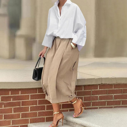 Vibecurve® Long-Sleeved Loose Solid Color Lapel Shirt Tops