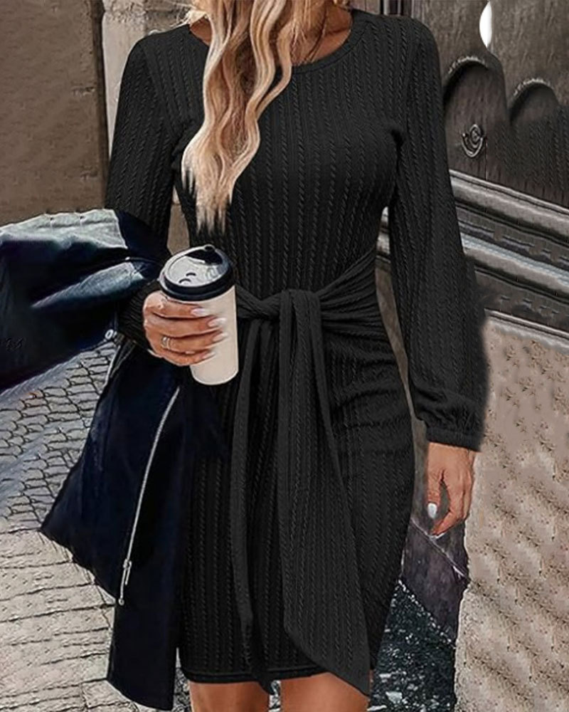 Vibecurve® Women's Elegant Knit Dress Long Lantern Sleeve