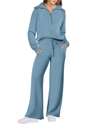 Vibecurve® Women 2 Piece Outfits 2025 Fall Fashion Airport Wide Leg Pants Lounge Set