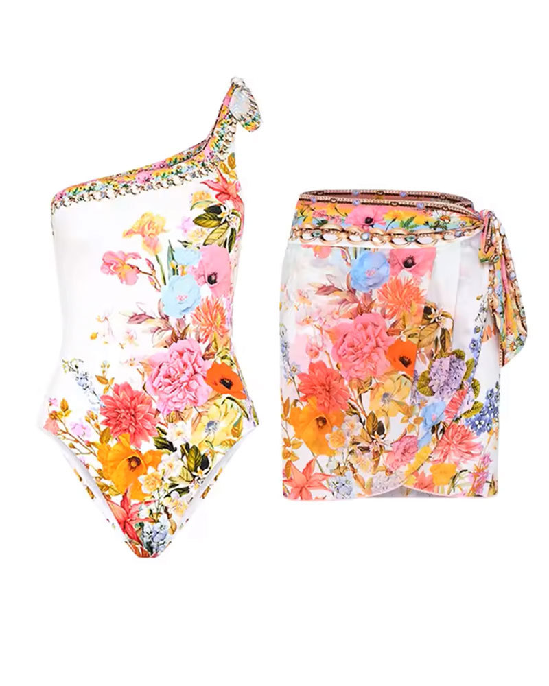 Vibecurve® One Shoulder Printed Swimsuit Set