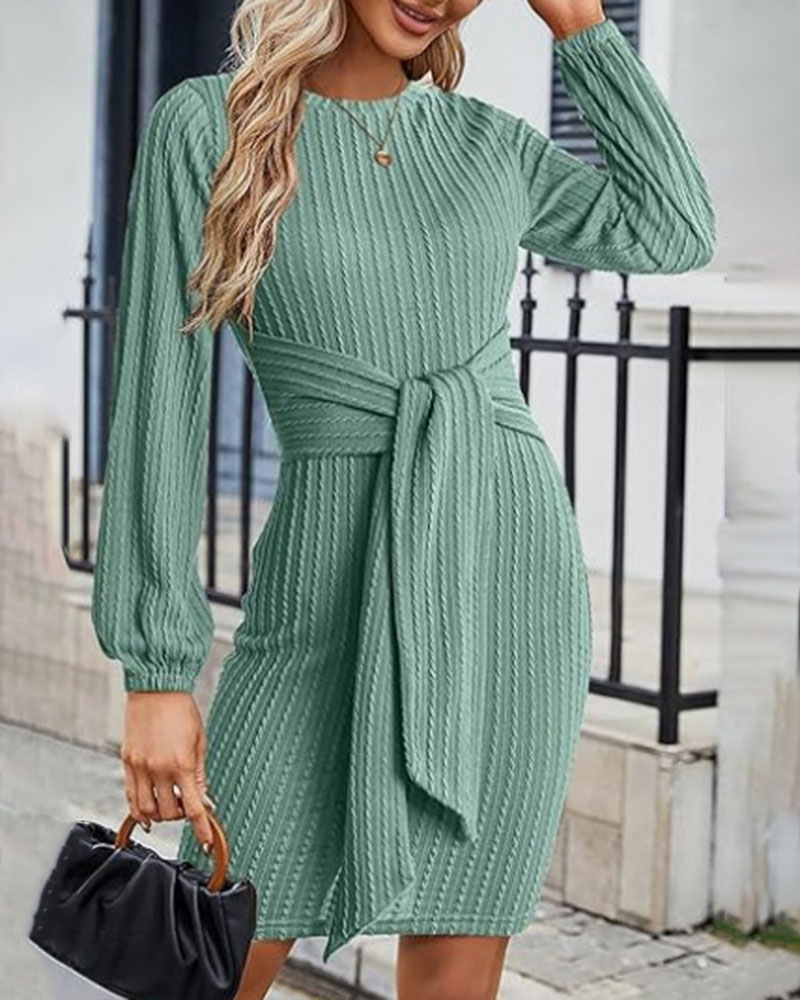 Vibecurve® Women's Elegant Knit Dress Long Lantern Sleeve