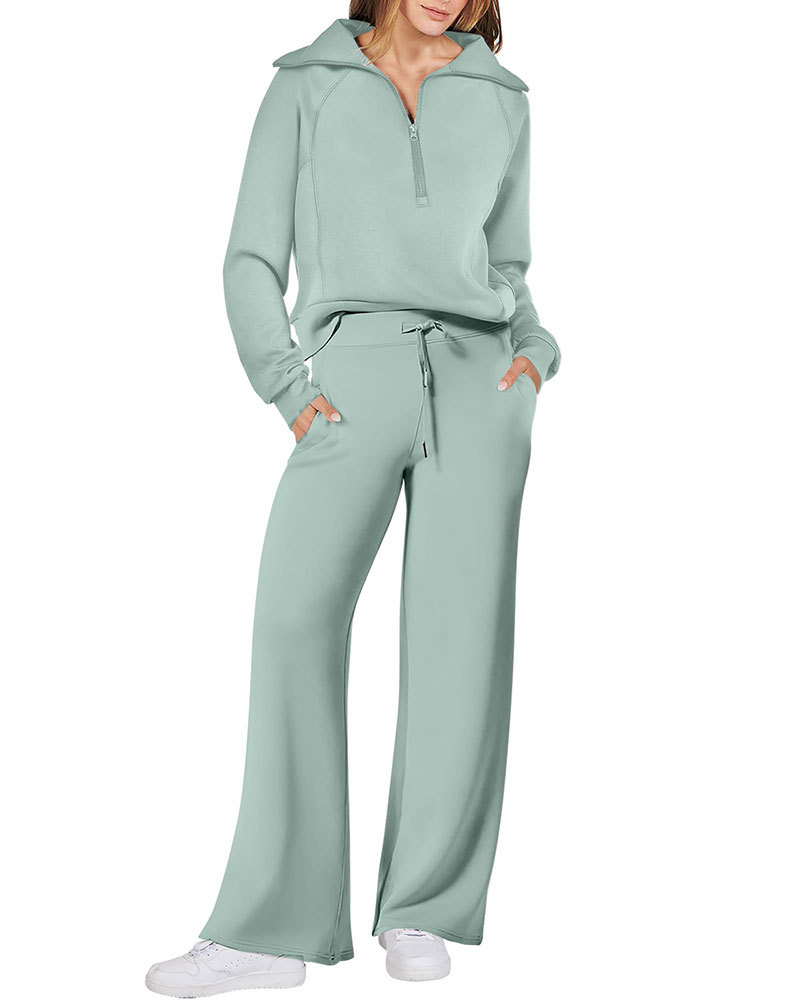 Vibecurve® Women 2 Piece Outfits 2025 Fall Fashion Airport Wide Leg Pants Lounge Set