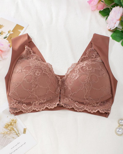 Vibecurve® Women's Contrast Lace Hook & Eye Front PushUp Bra