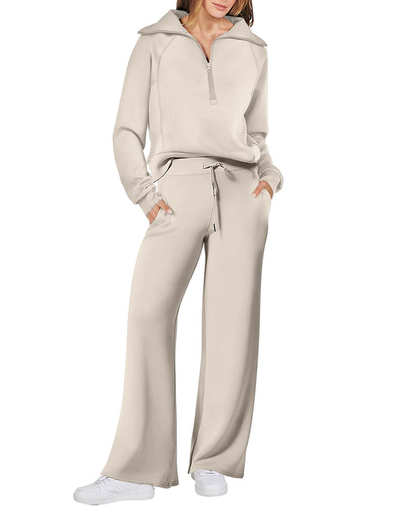 Vibecurve® Women 2 Piece Outfits 2025 Fall Fashion Airport Wide Leg Pants Lounge Set