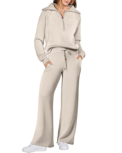 Vibecurve® Women 2 Piece Outfits 2025 Fall Fashion Airport Wide Leg Pants Lounge Set