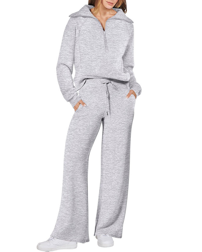 Vibecurve® Women 2 Piece Outfits 2025 Fall Fashion Airport Wide Leg Pants Lounge Set