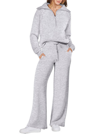 Vibecurve® Women 2 Piece Outfits 2025 Fall Fashion Airport Wide Leg Pants Lounge Set