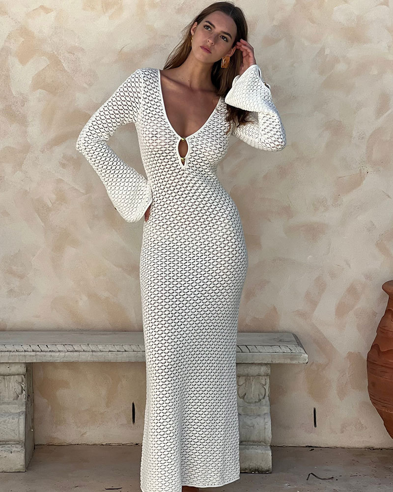 Vibecurve® Crochet Long Sleeve Cut Out Cover-up