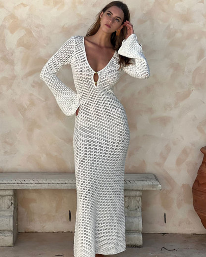 Vibecurve® Crochet Long Sleeve Cut Out Cover-up