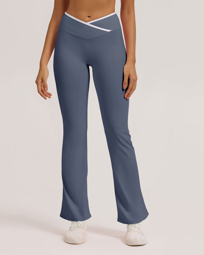 Vibecurve® Contrast Color Crossover High Waist Wide Leg Flared Trousers