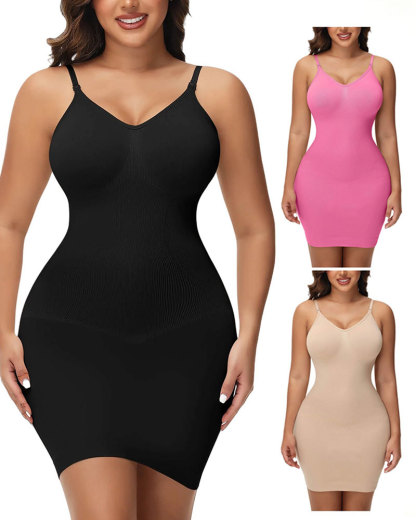 Vibecurve® Women Shapewear Full Slip Tummy Control CamiMini Under Dress Butt Lifter Smooth Body ShaperSeamless Straps Lingerie