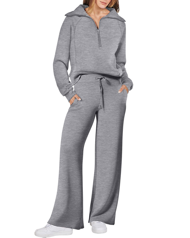 Vibecurve® Women 2 Piece Outfits 2025 Fall Fashion Airport Wide Leg Pants Lounge Set