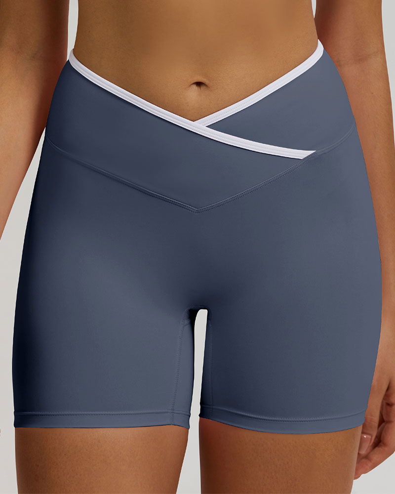 Vibecurve®Contrast Color Crossover High Waist Shorts
