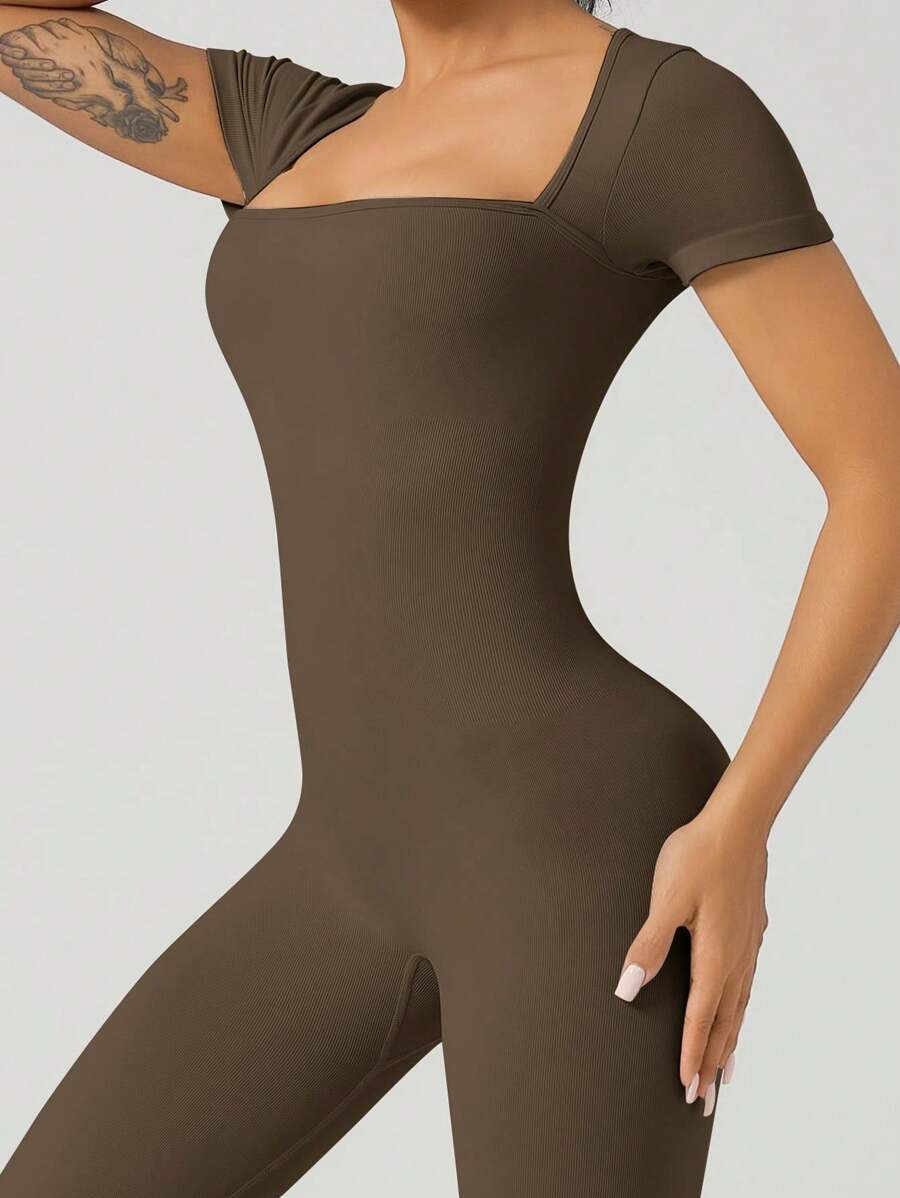 Vibecurve® Women's Sexy Square Neck Jumpsuit Full-Length Stretch Jumpsuit