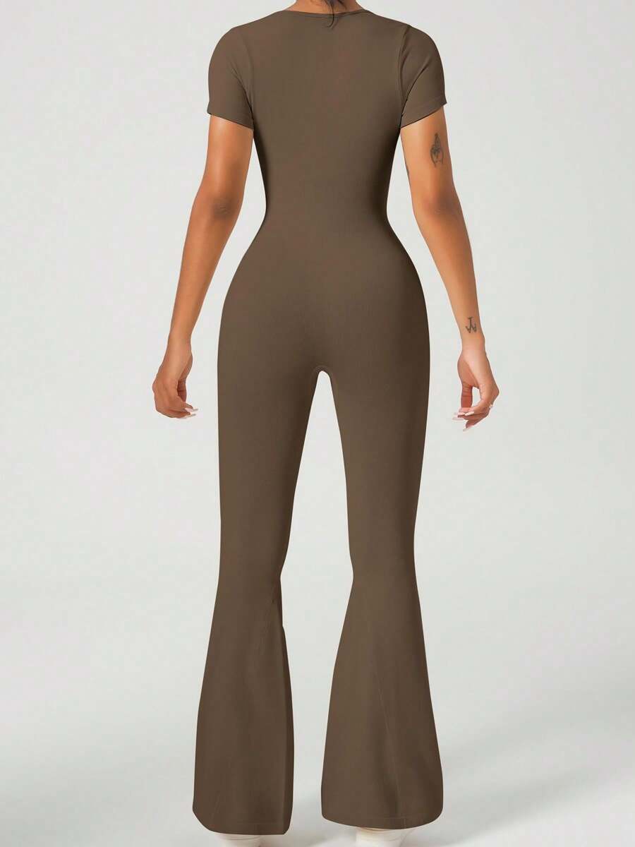 Vibecurve® Women's Sexy Square Neck Jumpsuit Full-Length Stretch Jumpsuit