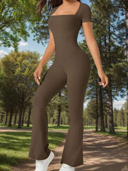 Vibecurve® Women's Sexy Square Neck Jumpsuit Full-Length Stretch Jumpsuit