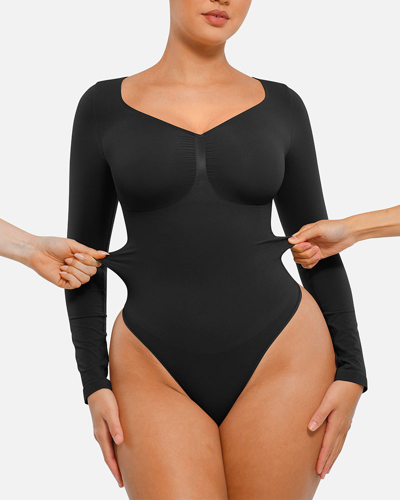 Vibecurve® Seamless Long Sleeve Tummy Control Thong Bodysuit