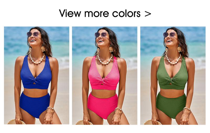 Product Introduction of Aleumdr Women's Textured Bikini Sets Twist Front Top Swimsuits High Waisted Bathing Suits Swimming Clothing Beach Water Sports Outdoorfun 5