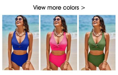 Vibecurve® Women's Textured Bikini Sets Twist Front Top Swimsuits High Waisted Bathing Suits