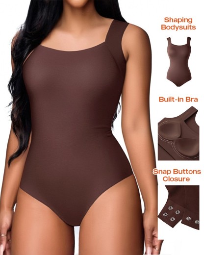 Vibecurve® U Neck Shapewear Built-in Bra Sleeveless High Strechy Slim Fit Tank BodySuits