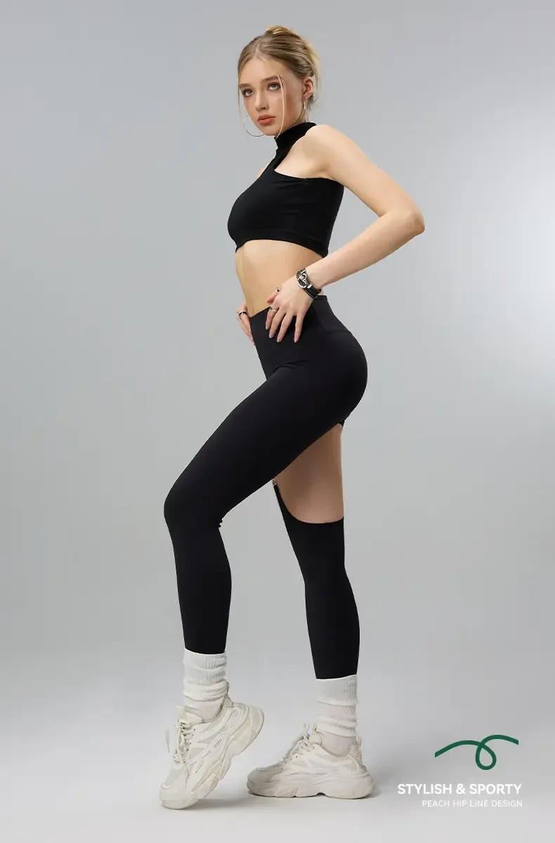 Vibecurve® Sexy Metal Button Hollow Yoga Pants