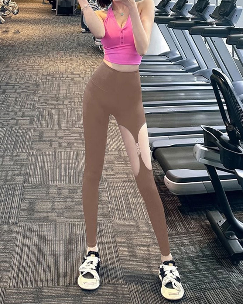 Vibecurve® Sexy Metal Button Hollow Yoga Pants