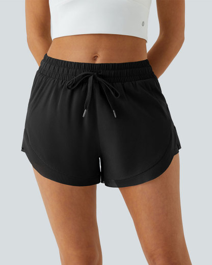 Vibecurve®Mid Rise Drawstring Contrast Mesh 2-in-1 Flowy Running Shorts