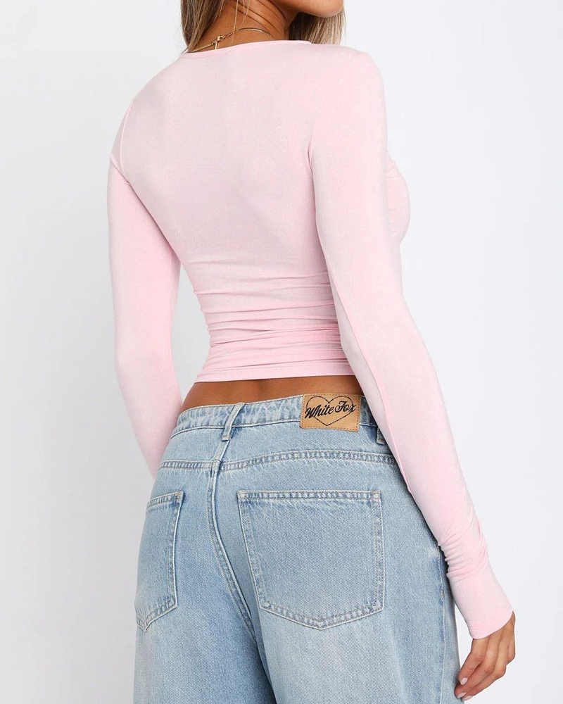 Vibecurve® Long Sleeve Shirt Round Neck Slim Fit Y2k Tops Out Tee