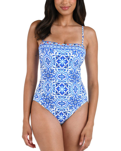 Vibecurve® One-Piece Printed Blue Swimsuit Bodysuit