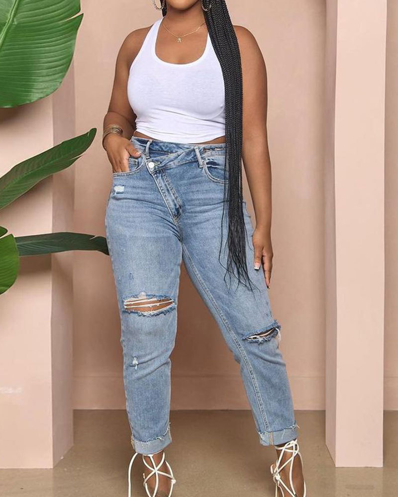 Vibecurve® Skinny Ripped Jeans Mid-Rise Stretch Ripped Denim
