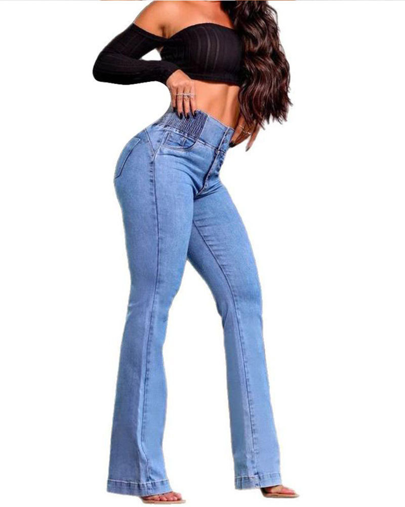 Vibecurve® Elastic Waist High Waist Stretch Tights Slightly Flared Hip Lift Denim