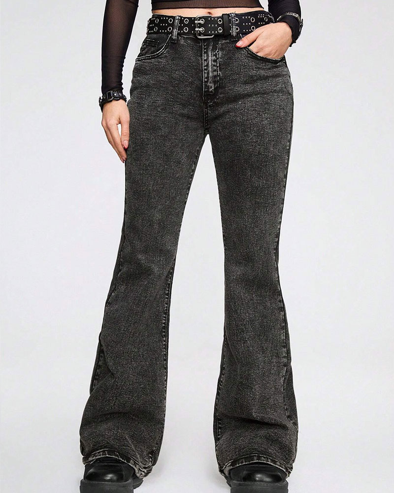 Vibecurve® Goth Slant Pocket Flare Leg Jeans