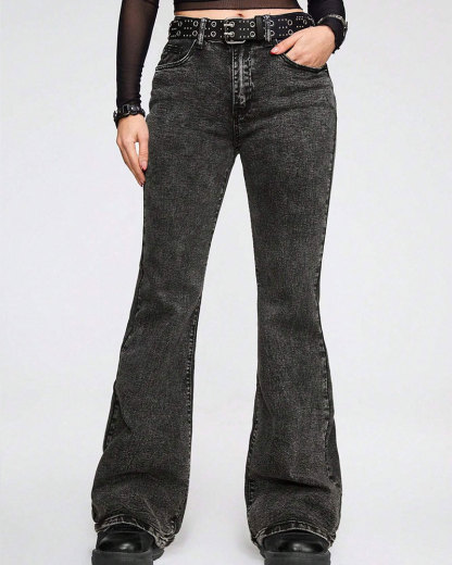 Vibecurve® Goth Slant Pocket Flare Leg Jeans