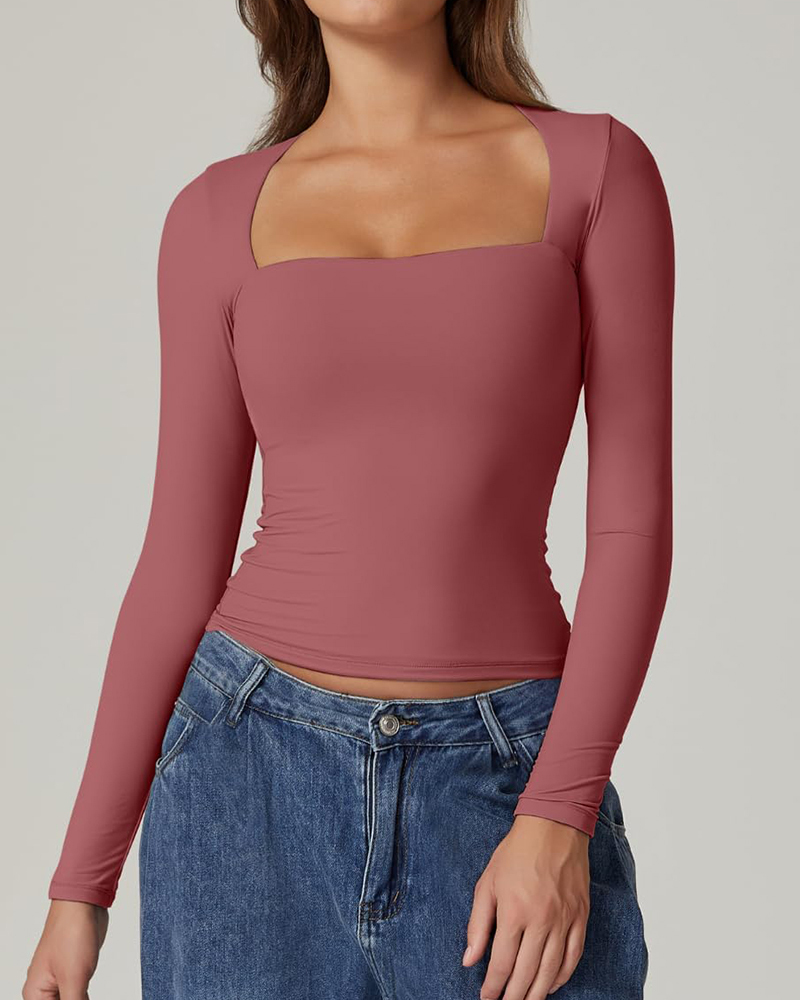 Vibecurve® Long Sleeve Square Neck T-Shirt Top