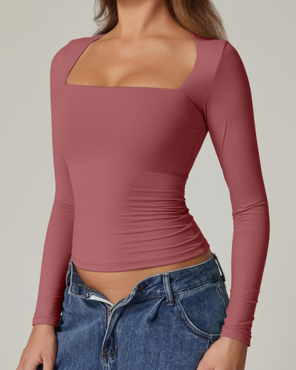 Vibecurve® Long Sleeve Square Neck T-Shirt Top