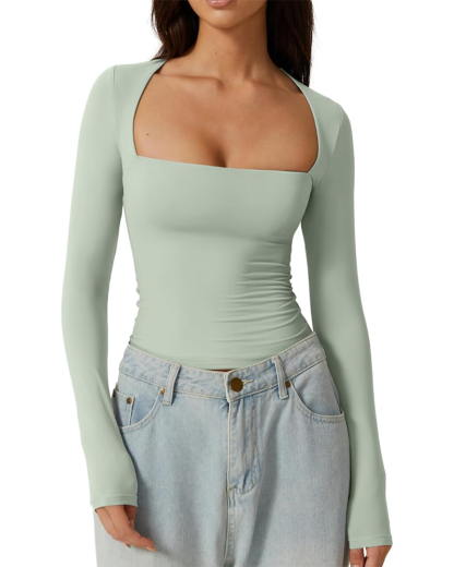 Vibecurve® Long Sleeve Square Neck T-Shirt Top