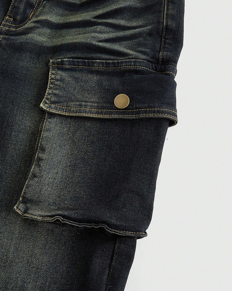 Vibecurve® Grunge Punk Y2K Subculture Harajuku Style Vintage Sexy Raw Hem 3D Pocket Skinny Flare Leg Jeans