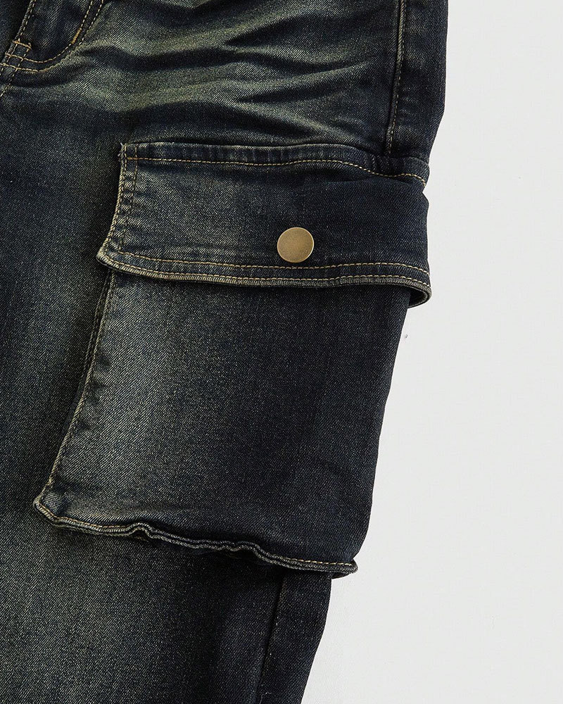 Vibecurve® Grunge Punk Y2K Subculture Harajuku Style Vintage Sexy Raw Hem 3D Pocket Skinny Flare Leg Jeans