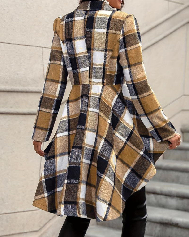 Vibecurve® Women's Plaid Print Button High Low Hem Jacket