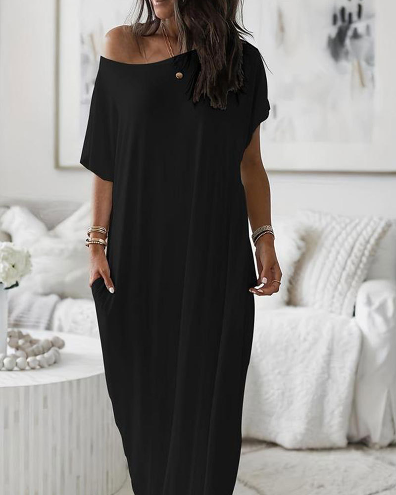 Vibecurve® Solid Color Batwing Sleeve Lounge Dress