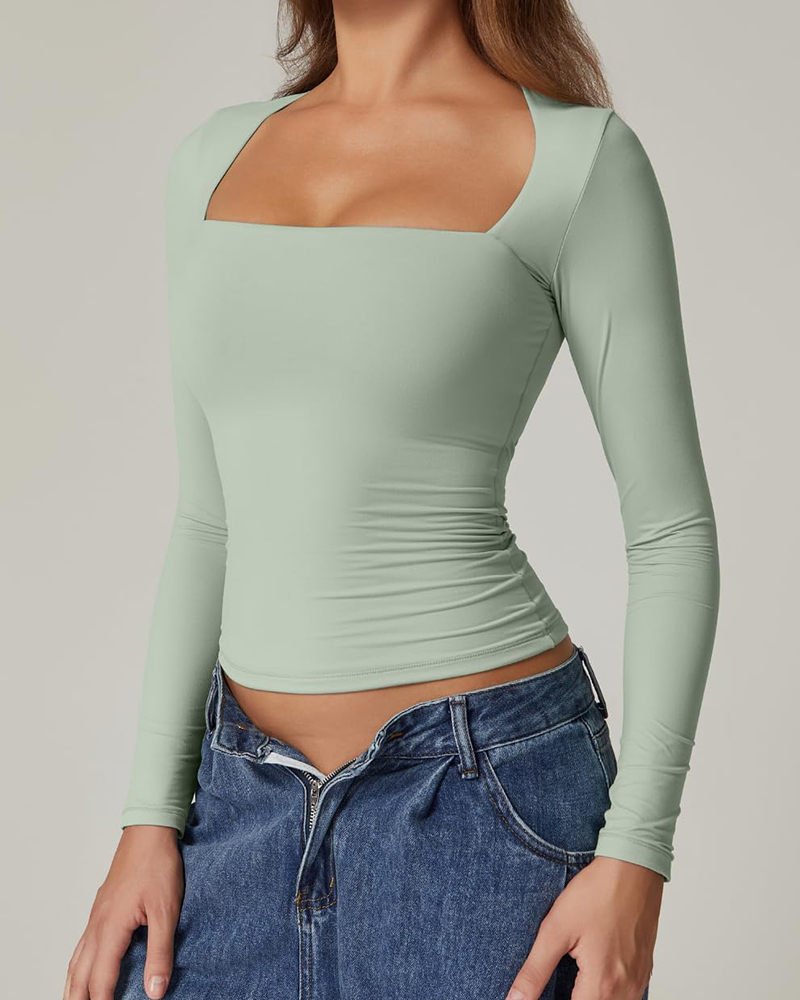 Vibecurve® Long Sleeve Square Neck T-Shirt Top