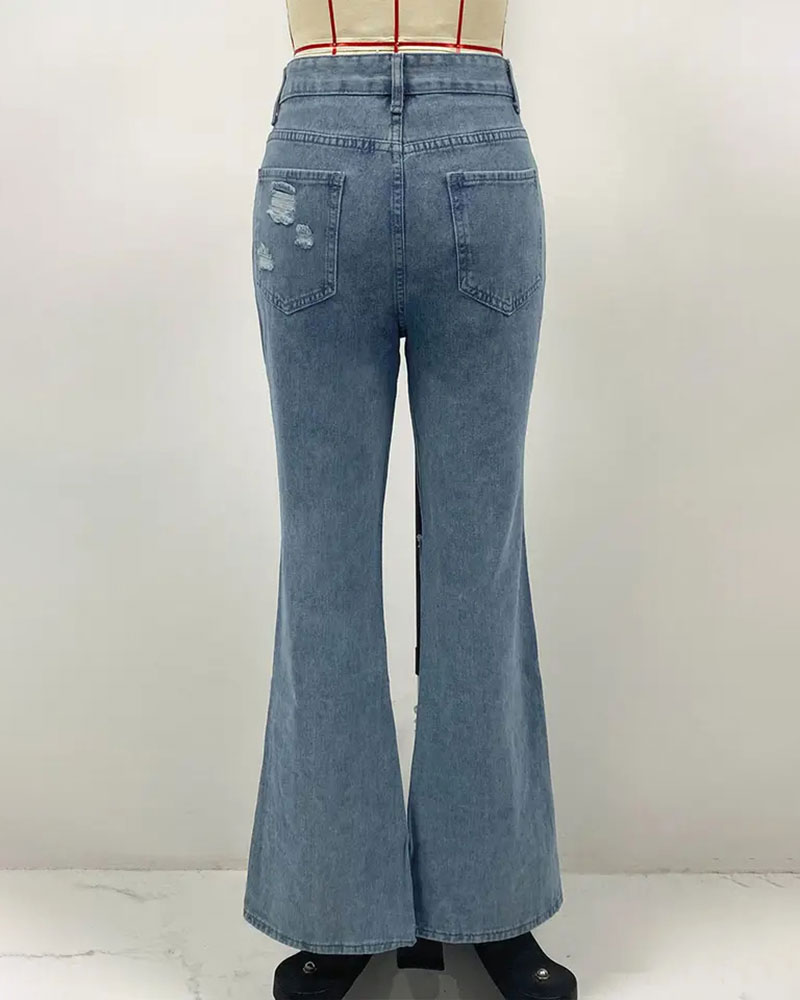 Vibecurve® Women's Jeans High Waist Hole Breaking Pants Micro Split Trousers