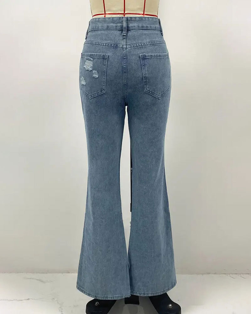 Vibecurve® Women's Jeans High Waist Hole Breaking Pants Micro Split Trousers